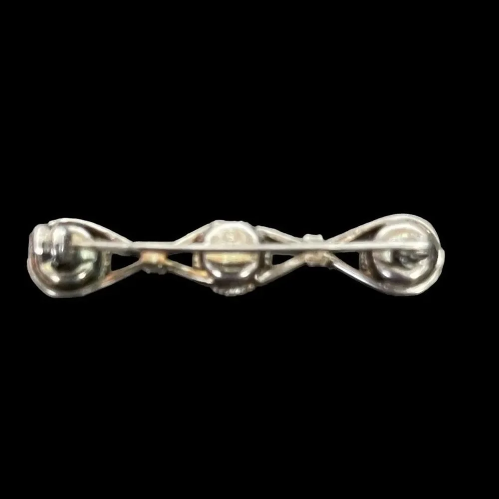 Vintage Micro Mosaic Circular Bar Pin Brooch Silver Tone 1.5” L Red White Blue